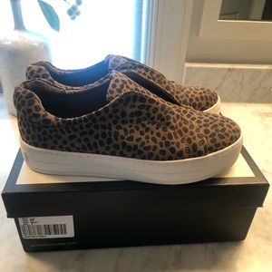 J/SLIDES Heidi Leopard Suede Slip On Platform Sneaker Sz 8